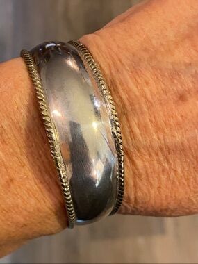 Signed Vintage Taxco Mexico Sterling Silver Cuff Gold Rope Edge Bracelet